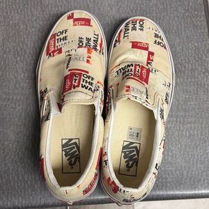 Vans Cream and Red Slip-On Shoes